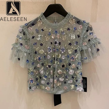 AELESEEN Luxury Fashion Women Summer Blouse 2020 Runway New Sweety Sequined Flower Embroidery Lace Elegant Mesh Top Blouse 
AELESEEN Luxury Fashion Women Summer Blouse 2020 Runway New Sweety Sequined Flower Embroidery Lace Elegant Mesh Top Blouse