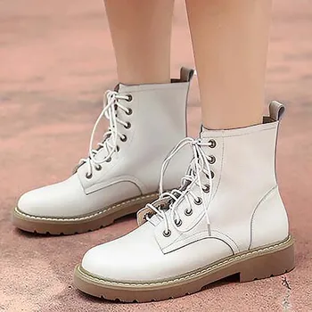 Genuine Leather Ankle Boots Women Winter Low Heels Cross Strap Shoes Woman Sewing threads Round Toe Lace Up Beige Short Boots
Genuine Leather Ankle Boots Women Winter Low Heels Cross Strap Shoes Woman Sewing threads Round Toe Lace Up Beige Short Boots