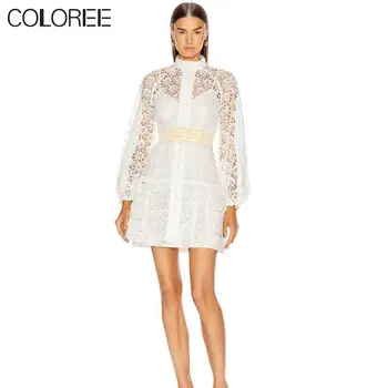 High Quality Runway Designers Dress Women 2020 Autumn Elegant White Flower Hollow Out Lace Mini Dress With Sashes
High Quality Runway Designers Dress Women 2020 Autumn Elegant White Flower Hollow Out Lace Mini Dress With Sashes