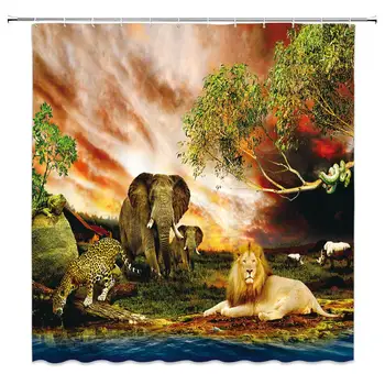 Animal Shower Curtain Elephant Lion Leopard Rhinoceros Snake Safari Fabric Bathroom Decor Curtain with Hooks,70 X 70 Inch 
Animal Shower Curtain Elephant Lion Leopard Rhinoceros Snake Safari Fabric Bathroom Decor Curtain with Hooks,70 X 70 Inch