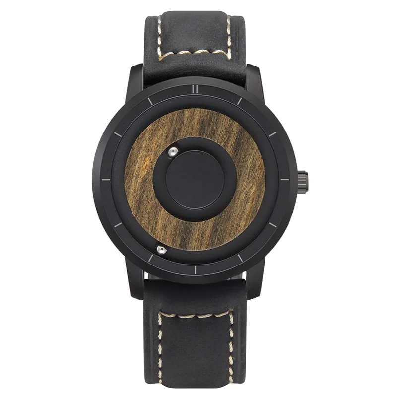 

Personality Design Magnetic Ball Quartz Watch Men No Pointer Swiss ETA Movement Wooden Dial Mars Series Mens Watches EUTOUR 2019