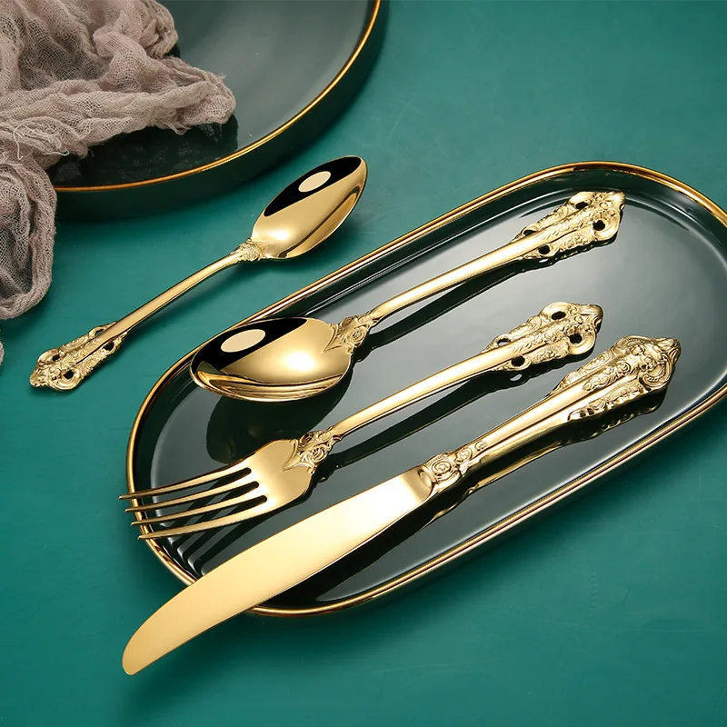 Stainless Steel Knife and Fork Spoon European Retro Relief Court Series Western Steak Knife and Fork Spoon Hotel Tableware Set
Stainless Steel Knife and Fork Spoon European Retro Relief Court Series Western Steak Knife and Fork Spoon Hotel Tableware Set