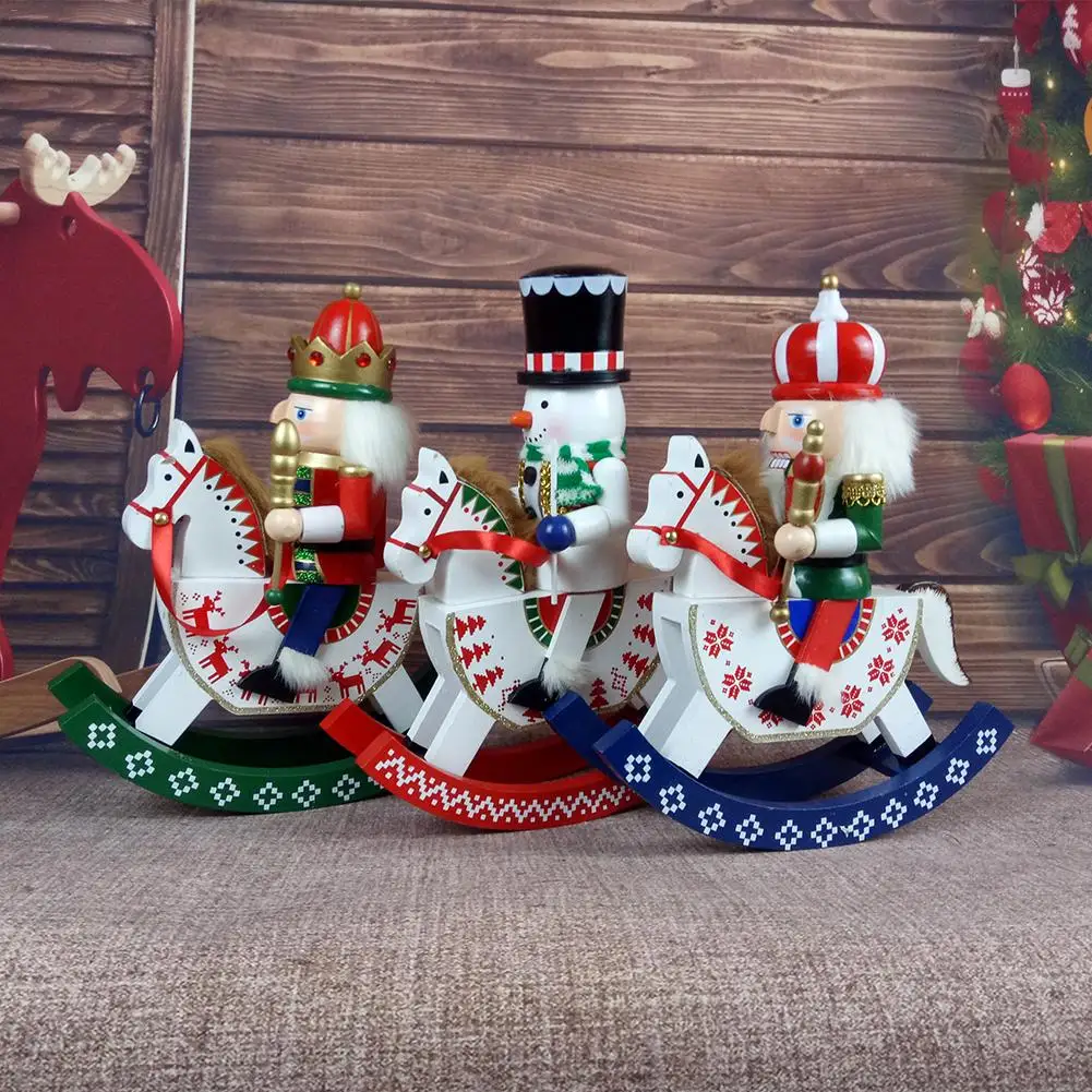 30cm wooden nutcracker rocking horse ornament for
