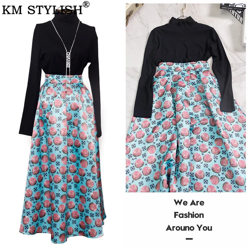 Female Two piece Set Clothes 2019 Fall Winter New Knit Long Sleeve Tops + Fruit Print Long Skirt Set S,M,L
Female Two piece Set Clothes 2019 Fall Winter New Knit Long Sleeve Tops + Fruit Print Long Skirt Set S,M,L