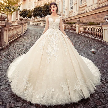 Optcely Robe De Mariee Vintage O-Neck Champagne Long Sleeve Ball Gown Wedding Dress 2019 Appliques Beaded Court Train Bride Gown
Optcely Robe De Mariee Vintage O-Neck Champagne Long Sleeve Ball Gown Wedding Dress 2019 Appliques Beaded Court Train Bride Gown