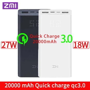 

ZMI Powerbank Power Bank 20000 MAh Quick Charge QC3.0 Xiao mi Battery Dual USB 27W 20000mah QB822 For iPhone iPad Laptop