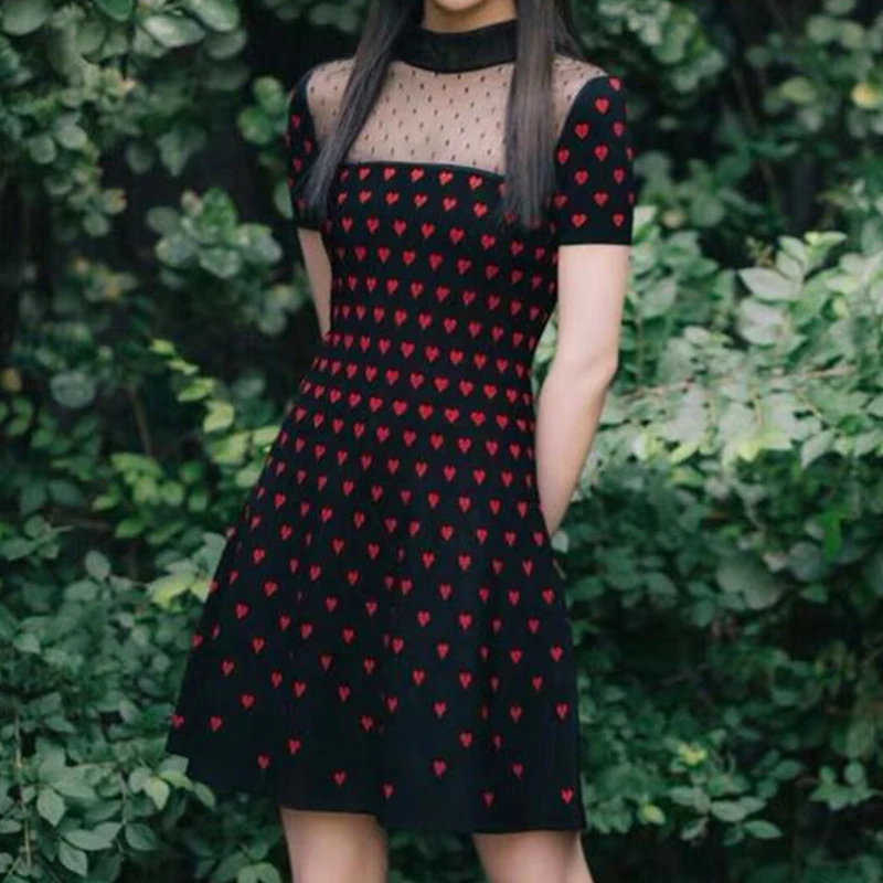 Kenancy A-line Heart Dot Embroidery Mesh Splice Knit Mini Dress Autumn Turtleneck Short Sleeve Elegant Dress 2019
Kenancy A-line Heart Dot Embroidery Mesh Splice Knit Mini Dress Autumn Turtleneck Short Sleeve Elegant Dress 2019