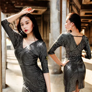 Bright Latin Dance Dress Women Black Sequin Dress Dance 2019 Latin Practice Wear Flamengo Rumba Performance Latin Dresses BL2254
Bright Latin Dance Dress Women Black Sequin Dress Dance 2019 Latin Practice Wear Flamengo Rumba Performance Latin Dresses BL2254