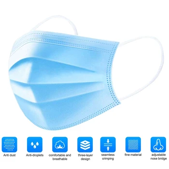 Disposable Face Mask Safety Protective Masks 3-Ply Anti-Pollution Anti-Dust PM2.5 Non-woven Elastic Earloop Mouth Mask
