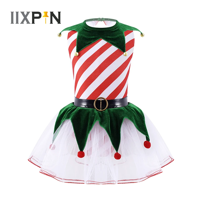 Kids Girls Ballet Tutu Dress Sleeveless Stripes Bells Pom Pom Dance Leotard Dress For Christmas Carnival Party Dance Performance
Kids Girls Ballet Tutu Dress Sleeveless Stripes Bells Pom Pom Dance Leotard Dress For Christmas Carnival Party Dance Performance