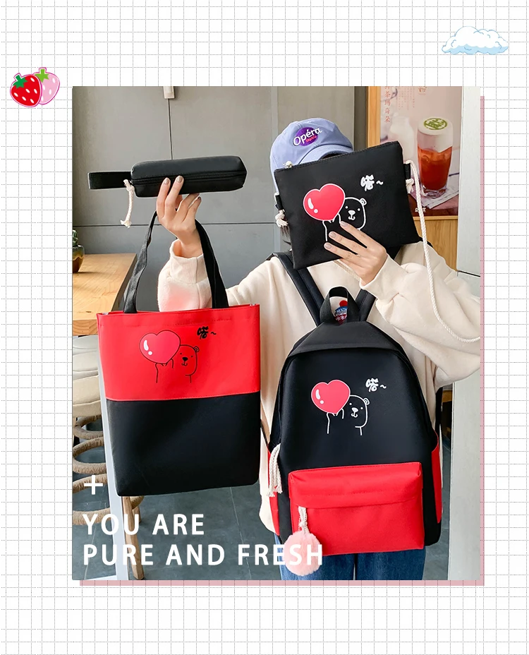 4PCS/SET Kids School Bags Women Nylon Backpack Children Korea Shoulder bag Cute Satchel Schoolbag For Girls Mochila Escolar 2020 4PCS/SET Kids School Bags Women Nylon Backpack Children Korea Shoulder bag Cute Satchel Schoolbag For Girls Mochila Escolar 2020