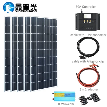 

XINPUGUANG 100w solar panel 500w Solpanel kits system charge with 1000w inverter for 12v or 24v battery for home Car industry