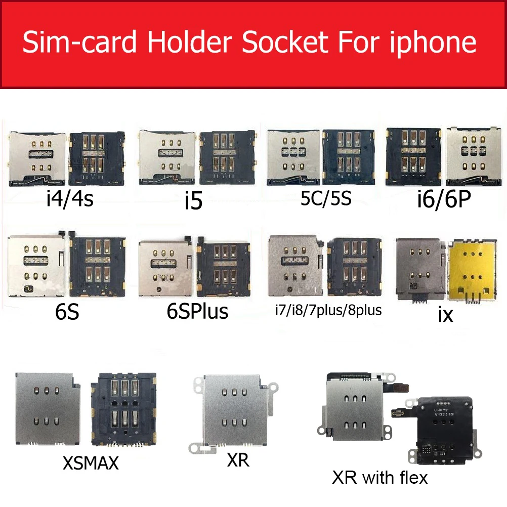 

Sim Card Tray Socket For iphone XS X XR XS MAX 8 7 6S 6 Plus 5S 5C 5 4 4S SE Dual Single Sim Reader Card Slot Holder Flex Cable