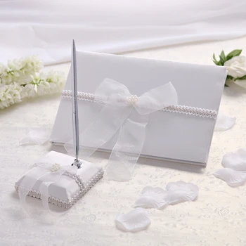 Delicate Wedding Guestbook & Pen Set with Organza Bow and Faux Pearl
Delicate Wedding Guestbook & Pen Set with Organza Bow and Faux Pearl