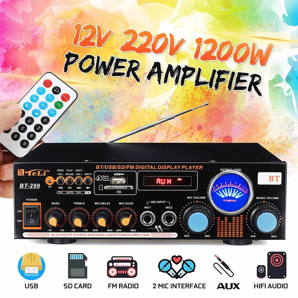 KROAK HIFI bluetooth Power Amplifier Remote Stereo Radio FM SD USB Radio Mic Car Home AC220V-240V Digital LED Display
KROAK HIFI bluetooth Power Amplifier Remote Stereo Radio FM SD USB Radio Mic Car Home AC220V-240V Digital LED Display