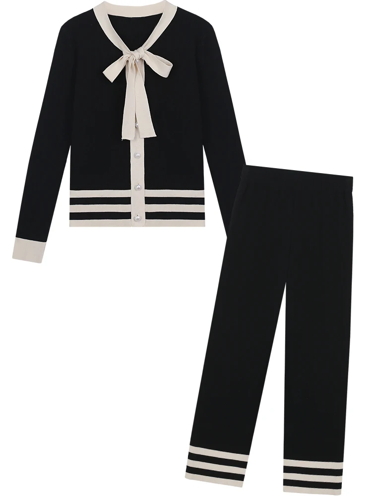 Autumn Women Sweater Suits and Set Casual Bow Neck Knitted Sweater Tops and Stripe Wide Leg Pants 2PCS Track Suits Clothing Sets
Autumn Women Sweater Suits and Set Casual Bow Neck Knitted Sweater Tops and Stripe Wide Leg Pants 2PCS Track Suits Clothing Sets