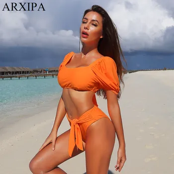 ARXIPA Crop Top Sexy Bikini Women Swimsuit Short Sleeve Puff Swimwear Beachwear High Waisted Knot Bow Brazilian Solid 2020 New
ARXIPA Crop Top Sexy Bikini Women Swimsuit Short Sleeve Puff Swimwear Beachwear High Waisted Knot Bow Brazilian Solid 2020 New