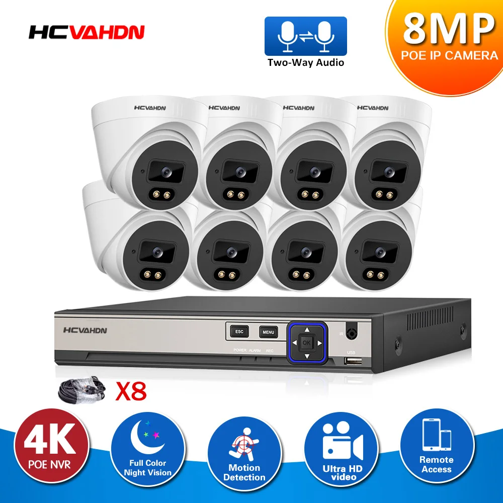 Ultra HD 4K 8CH POE NVR Kit 8MP Two-way Audio Security Camera System H.265 CCTV Smart Home Dome IP Cam Video Surveillance | Безопасность