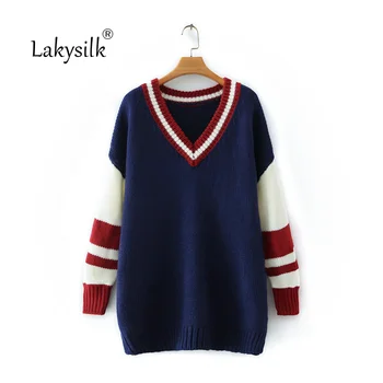 2020 New Women Sweater Preppy Style V-Neck Long Sleeve Knitted Pullovers Female Patchwork Cotton Autumn Winter Warm Sweaters
2020 New Women Sweater Preppy Style V-Neck Long Sleeve Knitted Pullovers Female Patchwork Cotton Autumn Winter Warm Sweaters