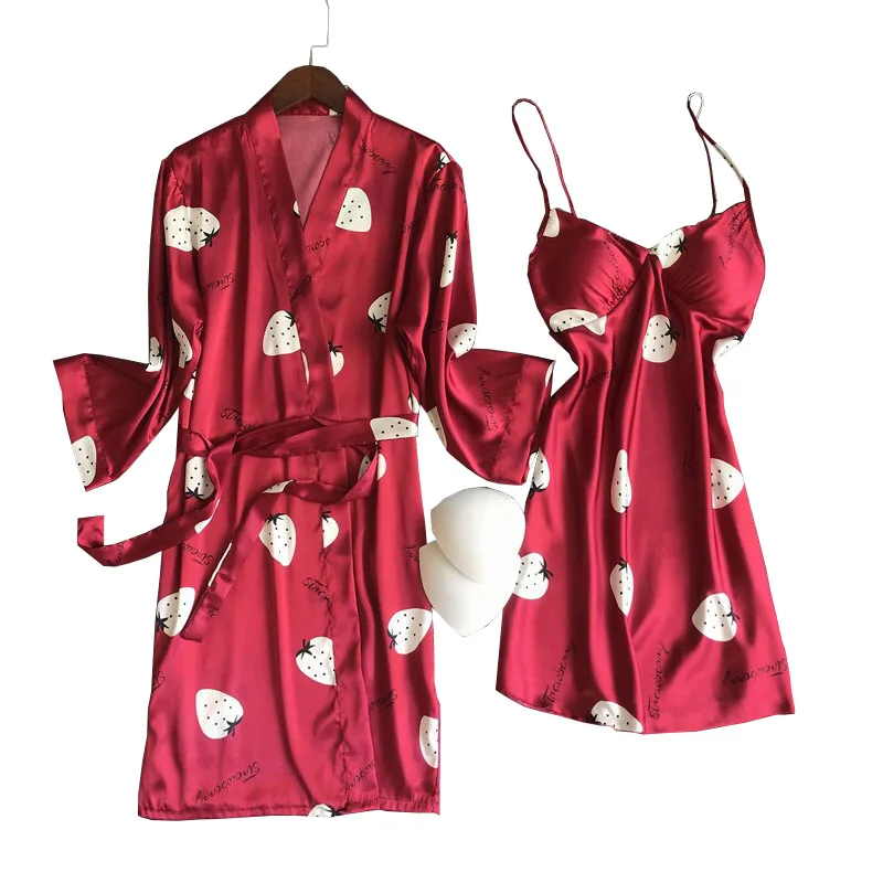 Women Comfort Silk Satin Nightgown Sexy Homewear Ladies Cardigan+Dress 2Pcs Sleepwear Cartoon Fruit Printed Soft Robe For Femme
Women Comfort Silk Satin Nightgown Sexy Homewear Ladies Cardigan+Dress 2Pcs Sleepwear Cartoon Fruit Printed Soft Robe For Femme