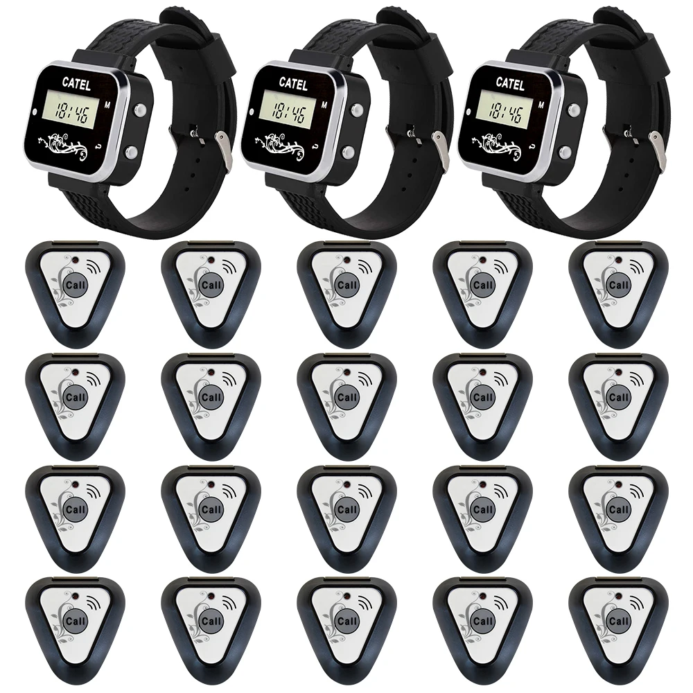CATEL 3 Watch Receiver 20 Call Button Wireless Restaurant Calling System Transmitter Paging Pager Waiter Service Bell Buzzer
CATEL 3 Watch Receiver 20 Call Button Wireless Restaurant Calling System Transmitter Paging Pager Waiter Service Bell Buzzer
