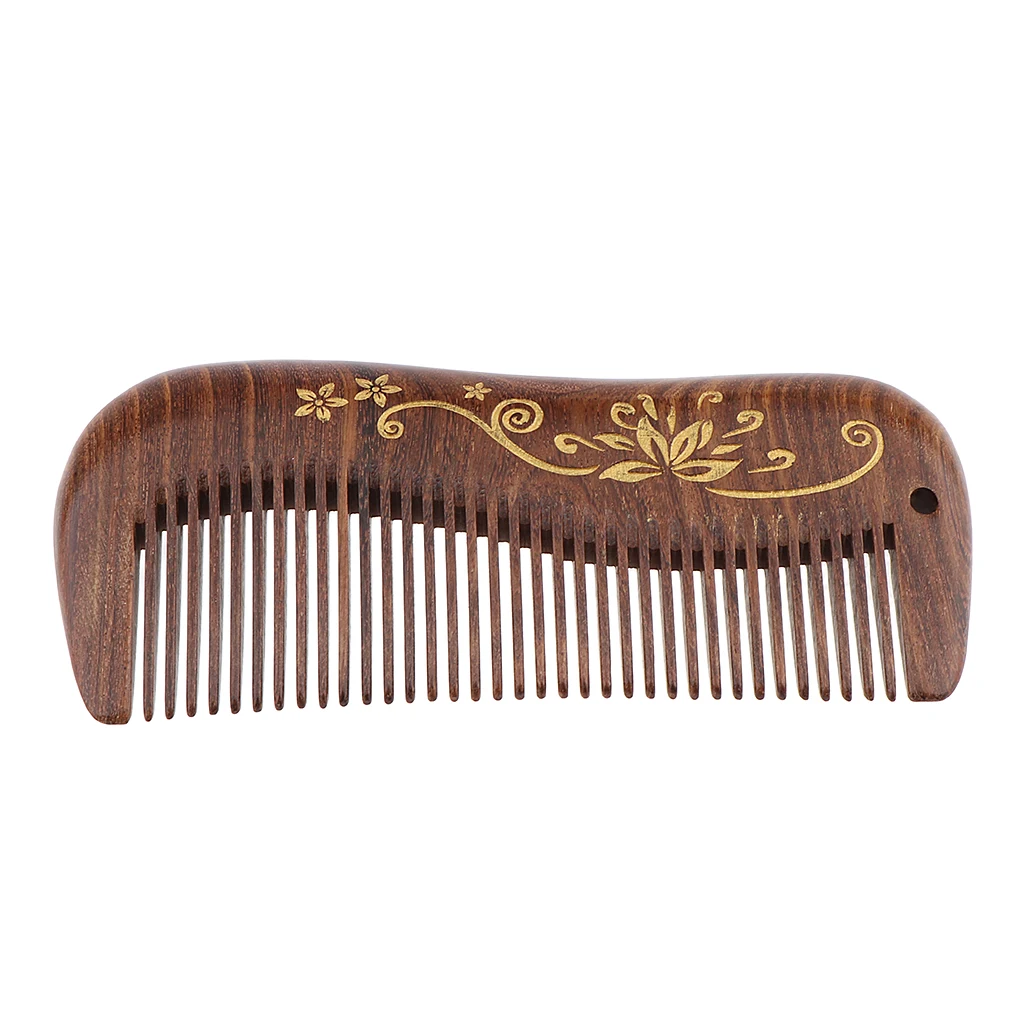 Natural Sandalwood Wooden Comb with Gold Lotus Patterns, NO STATIC Massage Hairbrush Regular Teeth for Women Men Kids Natural Sandalwood Wooden Comb with Gold Lotus Patterns, NO STATIC Massage Hairbrush Regular Teeth for Women Men Kids