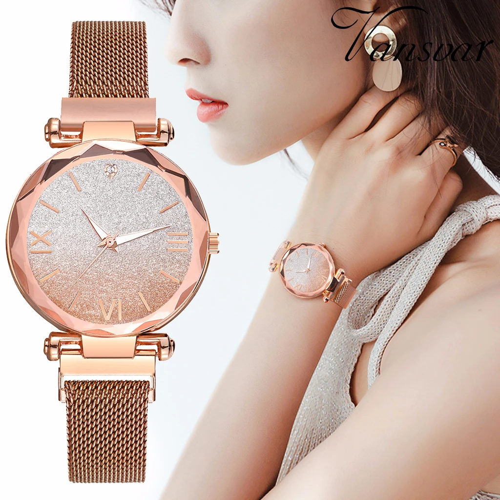 

Hot Fashion Women Magnet Buckle Gradient Starry Sky Roma Watch Luxury Ladies Stainless Steel Quartz Watches Clock Gift