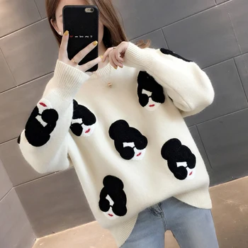 Paris Girl Pull Femme Winter Autumn Oversized Knitted Sweater Women Lantern Sleeve Embroidery Cartoon Thicken Pullovers Jumper
Paris Girl Pull Femme Winter Autumn Oversized Knitted Sweater Women Lantern Sleeve Embroidery Cartoon Thicken Pullovers Jumper