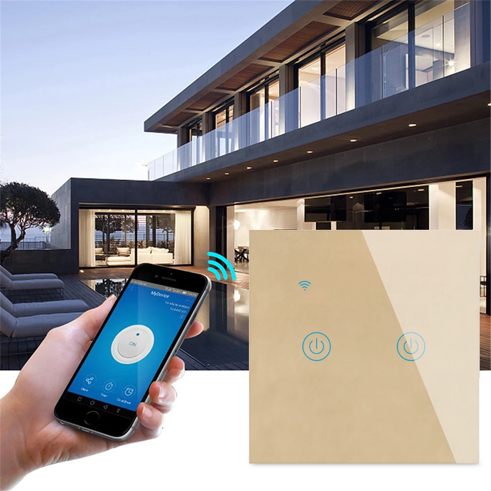 

UBARO EU/UK Crystal Glass Panel Wifi Smart Home Touch Voice Alexa Control Tuya APP Switch Wall Light Switches 2 Gang AC100-240V