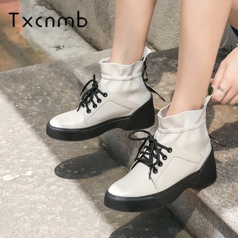 TXCNMB Boots Women 2019 Autumn Ankle Boots Genuine Leather Motorcycle Boots Fashion Lace Up Round Toe Shoes for Women 
TXCNMB Boots Women 2019 Autumn Ankle Boots Genuine Leather Motorcycle Boots Fashion Lace Up Round Toe Shoes for Women