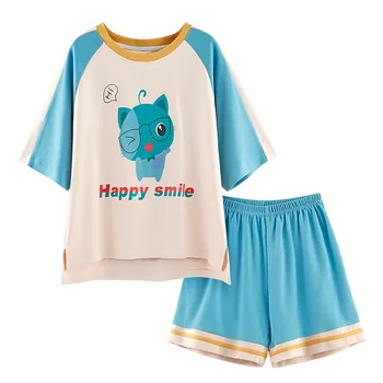 Summer Cartoon Print Cotton 2pcs/set Pajamas Women Cute Shorts + Short Sleeve Tops Nightgown Spring Home Clothes Girl Sleepwear
Summer Cartoon Print Cotton 2pcs/set Pajamas Women Cute Shorts + Short Sleeve Tops Nightgown Spring Home Clothes Girl Sleepwear