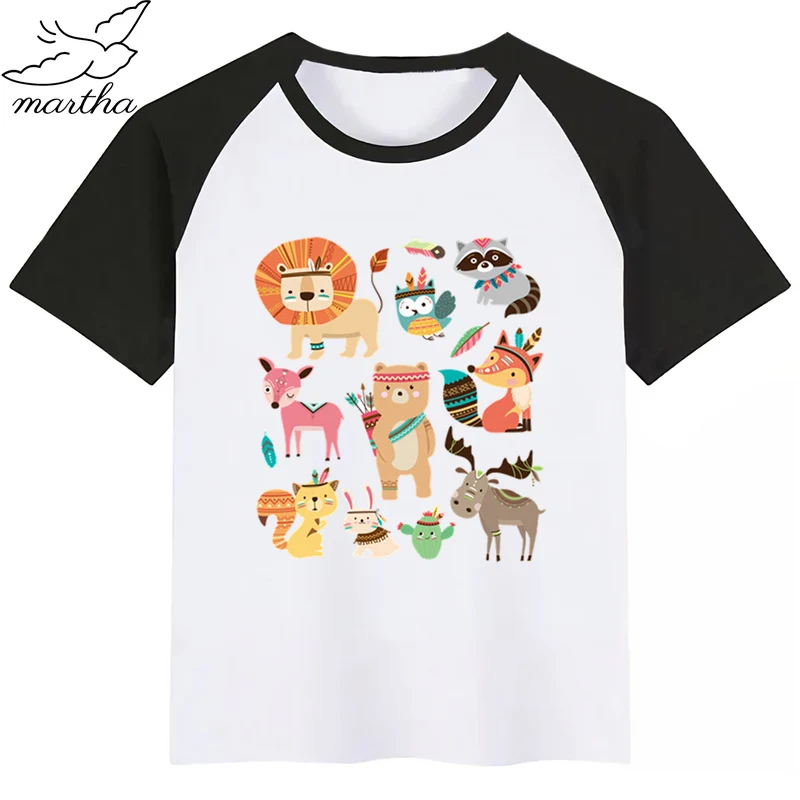 Фото Детская футболка в индийском стиле с изображением животных тигра лисы и птицы