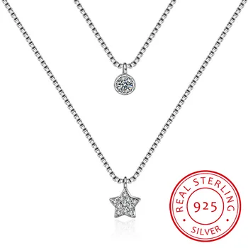 New Arrival 925 Sterling Silver Double Layers Necklace With Star Pendent Collarbone Necklace Chain For Women & Girl Jewelry 
New Arrival 925 Sterling Silver Double Layers Necklace With Star Pendent Collarbone Necklace Chain For Women & Girl Jewelry