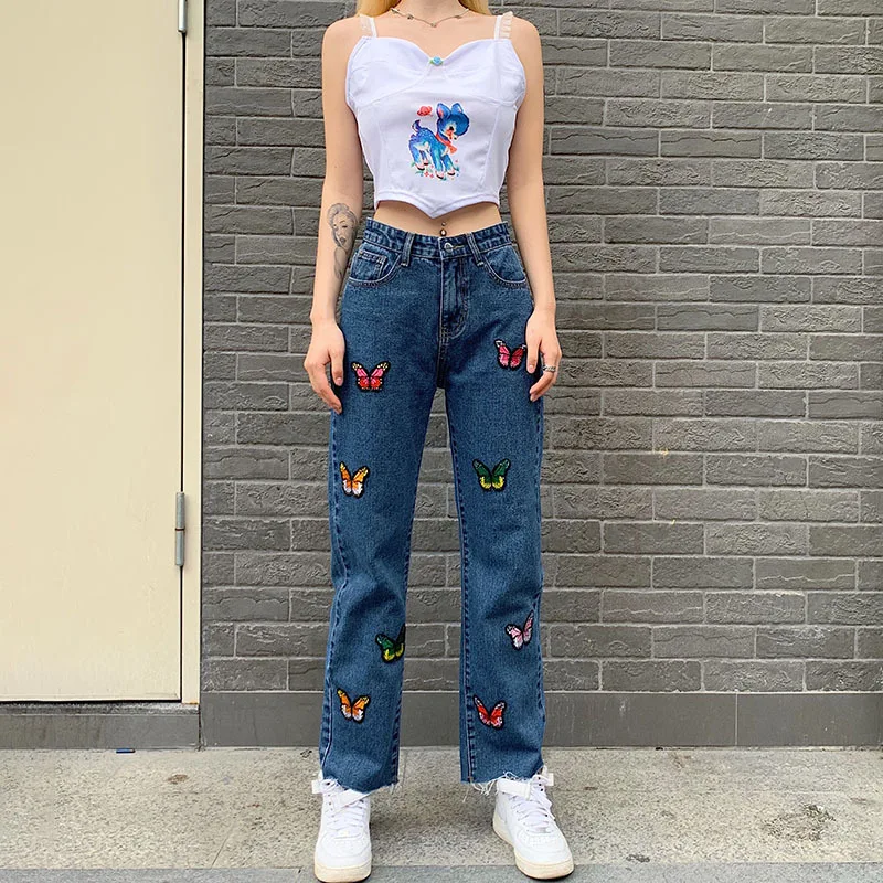 Streetwear High Waist Slim Denim Pants Women Zipper Up Cute Butterfly Embroidery Jeans Women Casual Straight Pants Joggers
Streetwear High Waist Slim Denim Pants Women Zipper Up Cute Butterfly Embroidery Jeans Women Casual Straight Pants Joggers