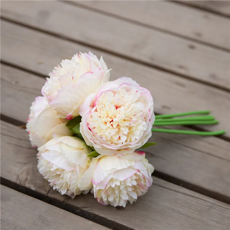 

5 Heads Peony Wedding Bouquet Artificial Flowers Bride Hand Hold Bouquet Home Table Decoration Peony Fake Flowers