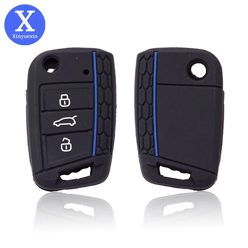 Фото Xinyuexin Silicone Key Case Cover Bag Fit for VW Polo Golf 7 MK7 Flip Folding Remote Fob 3 Buttons | Автомобили и мотоциклы