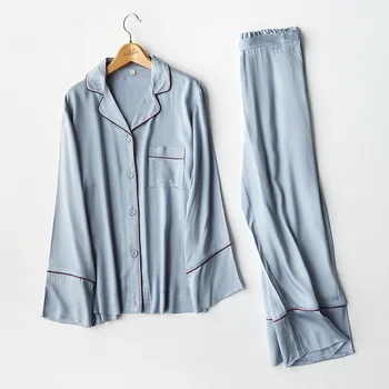 New 2pcs high-end pajamas sets for women satin sleepwear sexy turn-down collar pajamas set top + pants home clothes for women 
New 2pcs high-end pajamas sets for women satin sleepwear sexy turn-down collar pajamas set top + pants home clothes for women