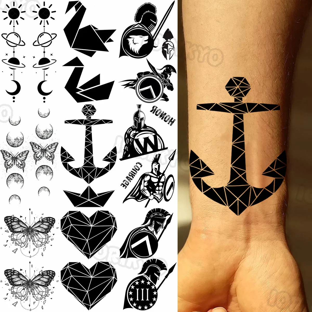 Black Anchor Temporary Tattoos For Men Women Realistic Butterfly Planet Spartan Fake Tattoo Sticker Waterproof Arm Body Tatoos
Black Anchor Temporary Tattoos For Men Women Realistic Butterfly Planet Spartan Fake Tattoo Sticker Waterproof Arm Body Tatoos
