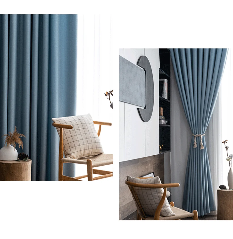 Generic Modern Thick Blackout Curtains Cotton Linen Shading Curtains