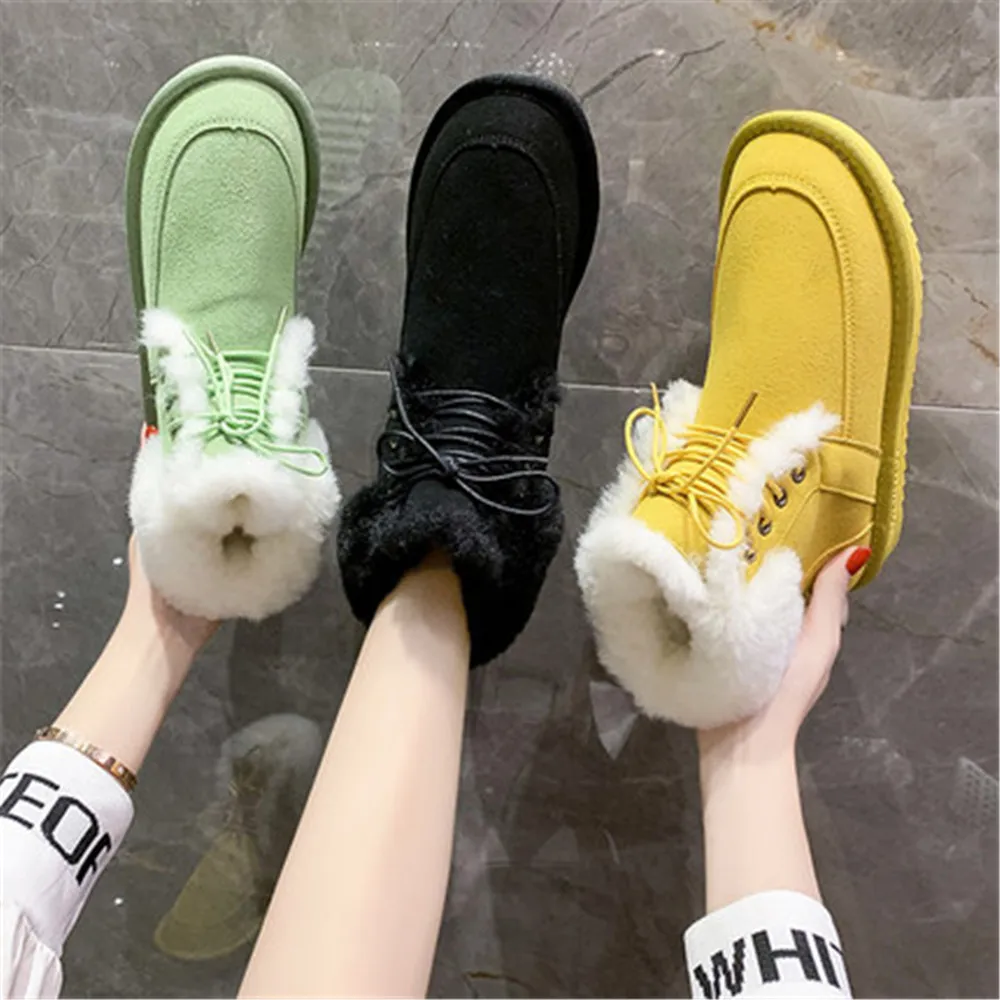 

Winter Fur New Women Ankle Snow Boots Comfortable Thick Plush Keep Warm Sneakers Ladies Flock Platform Cotton Shoes Botas Mujer