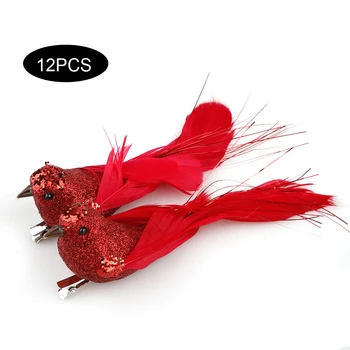 Cardinal Clip On Christmas Tree Ornament Door Ornaments with Alligator Clips Attached Red White Feathers Artificial Birds