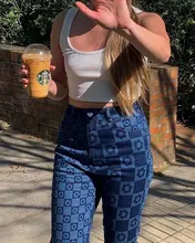 TiulZial Y2K E chica impresión Floral alto cintura pantalones las mujeres verano largo pantalones de verano pantalones Capris pantalones de fondo 2021