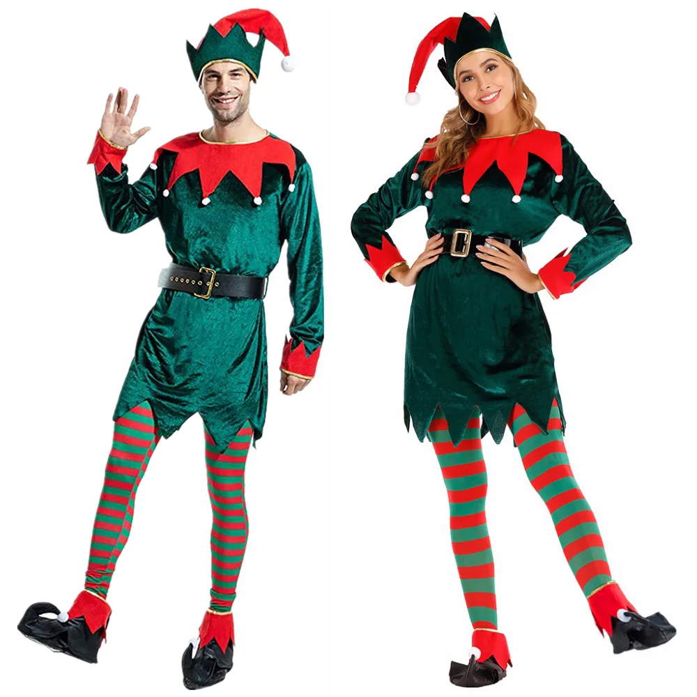 

Deluxe Christmas Elf Men Women Cosplay Costume Adult Santa Claus New Year Suits