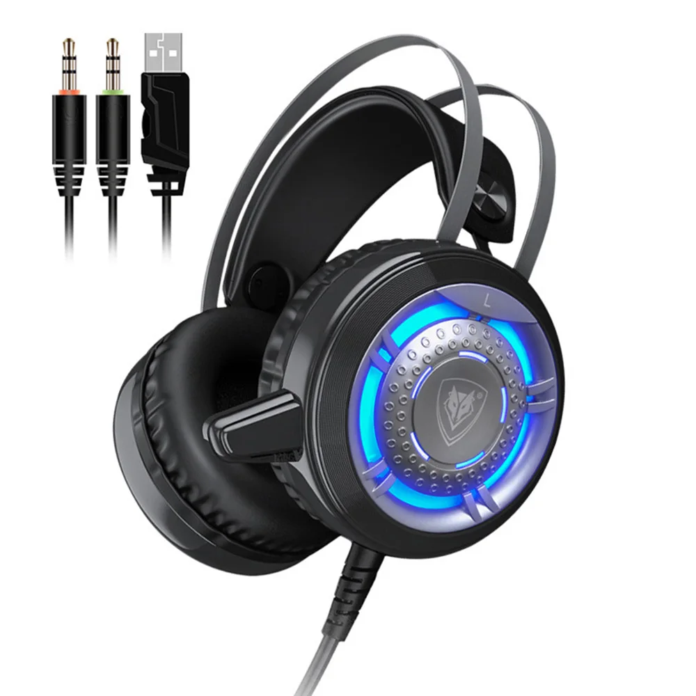 Wired headset, deep bass gaming headset, with microphone voice control LED light, used for computer PC, etc.
Wired headset, deep bass gaming headset, with microphone voice control LED light, used for computer PC, etc.