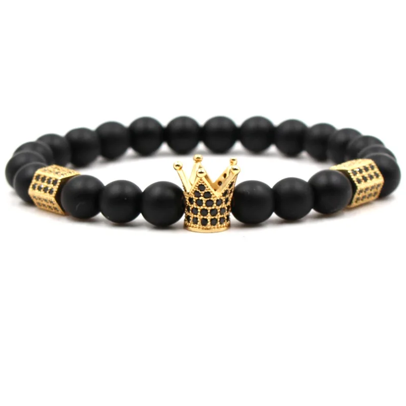 

Classical Retro Matte Black Stones Beads Bracelets Pave CZ Crown Charm DIY Bracelets Bangles For Men&Women Trendy Jewelry 2024