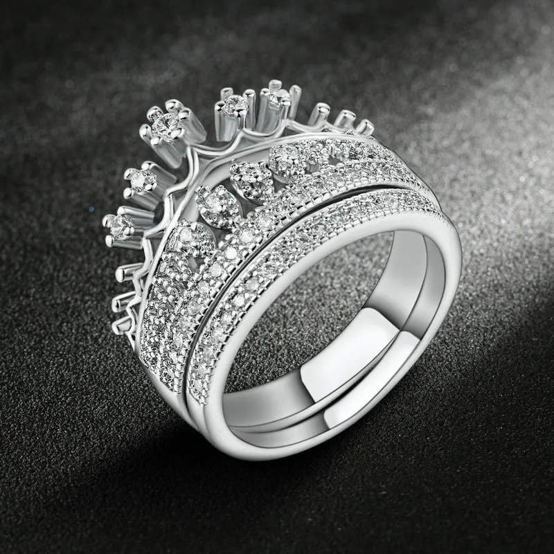 2 PCS/Set Temperament Crown Molding Double Layer Women's Ring Set Jewelry For Engagement Party Wedding Accessories 
2 PCS/Set Temperament Crown Molding Double Layer Women's Ring Set Jewelry For Engagement Party Wedding Accessories