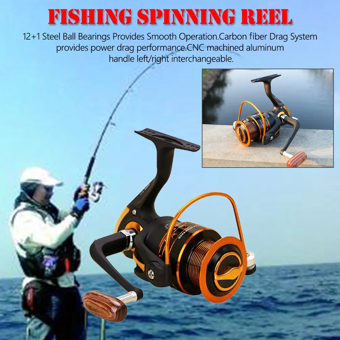 Outop Mini Metal Fishing Spinning Reel Interchangeable Handle