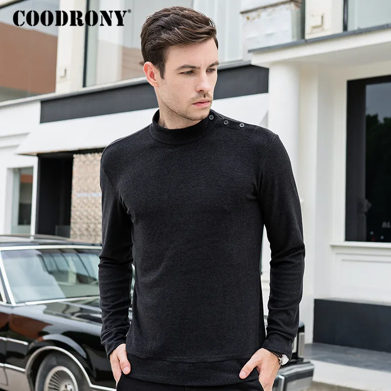 

COODRONY Brand T Shirt Men Cotton Tee Shirt Homme Spring Autumn Bottoming Shirt Fashion Casual Button Stand Collar T-shirt C5003