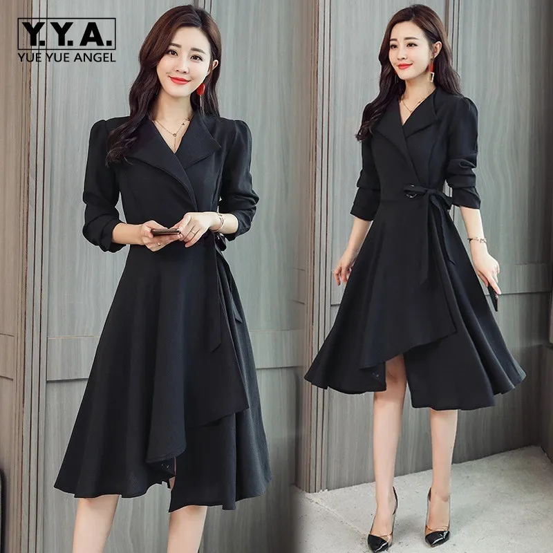 Фото M-XXXL Design Spring Autumn Womens Black Cotton Linen Fashion Dress For Big Women Elastic Waistband Irregular Dresses Plus Size | Женская