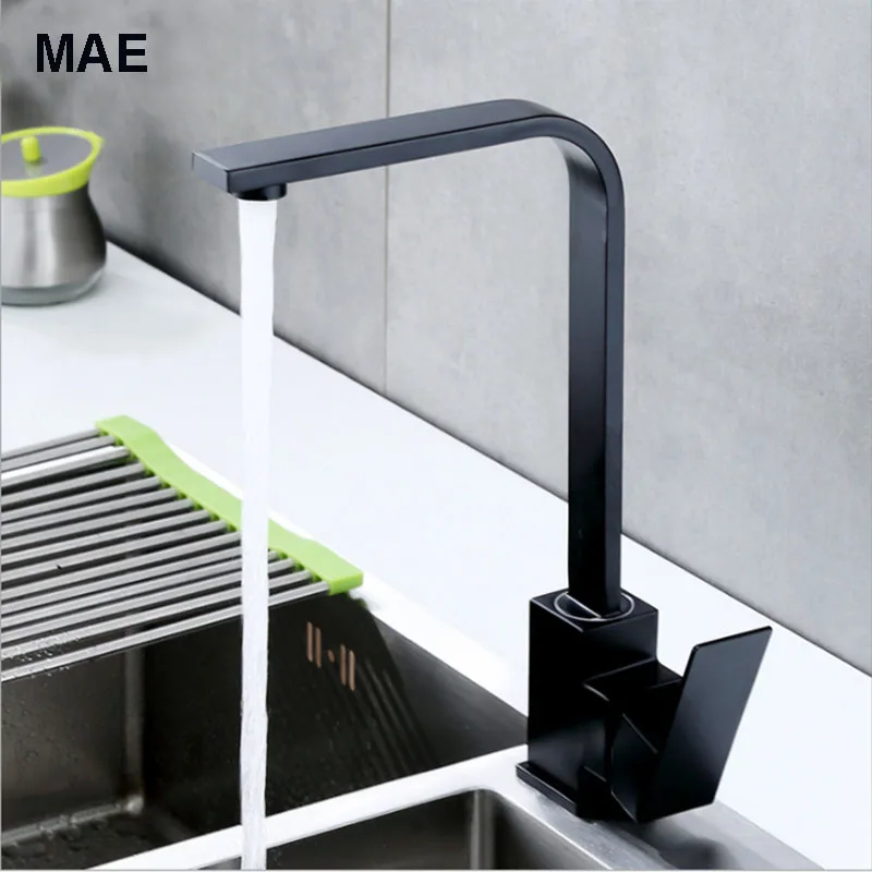 Black Square Brass Kitchen Faucet Single Lever H/C 360 Rotation Mixer Tap Basin Water Crane For Bathroom | Обустройство дома